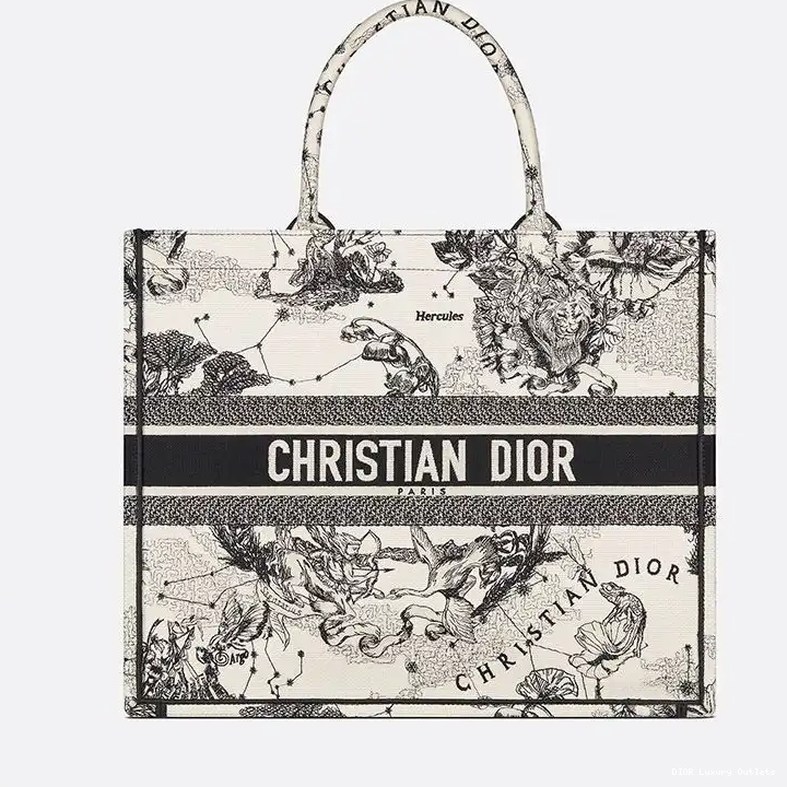 Toile Zodiac Jouy Motif Canvas White Tote Dior Book de 0609 Luxury